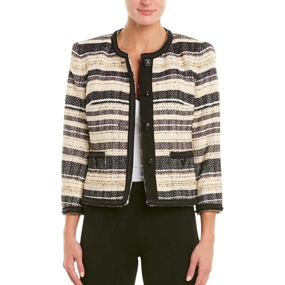 Anne Klein Women’s Size 10 Jacket Blazer Cotton Blend Black Beige Striped NWT